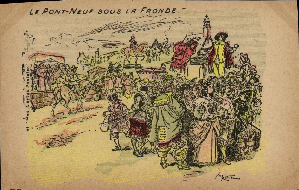 Der Pont-Neuf unter der Fronde — historische Illustration — Verlag 'Mes Cartes Postales' und unterzeichnet 'Agente' - Vorderseite