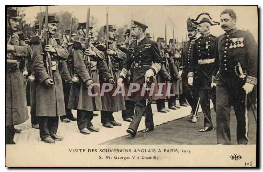 Besuch der englischen Herrscher in Paris, 1914 — Seine Majestät George V in Chantilly — B.D. 108 - Vorderseite