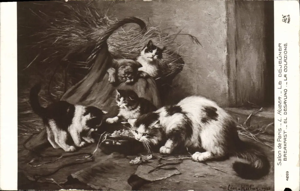 Katzen beim Frühstück — Salon de Paris — Léon Huber - Vorderseite