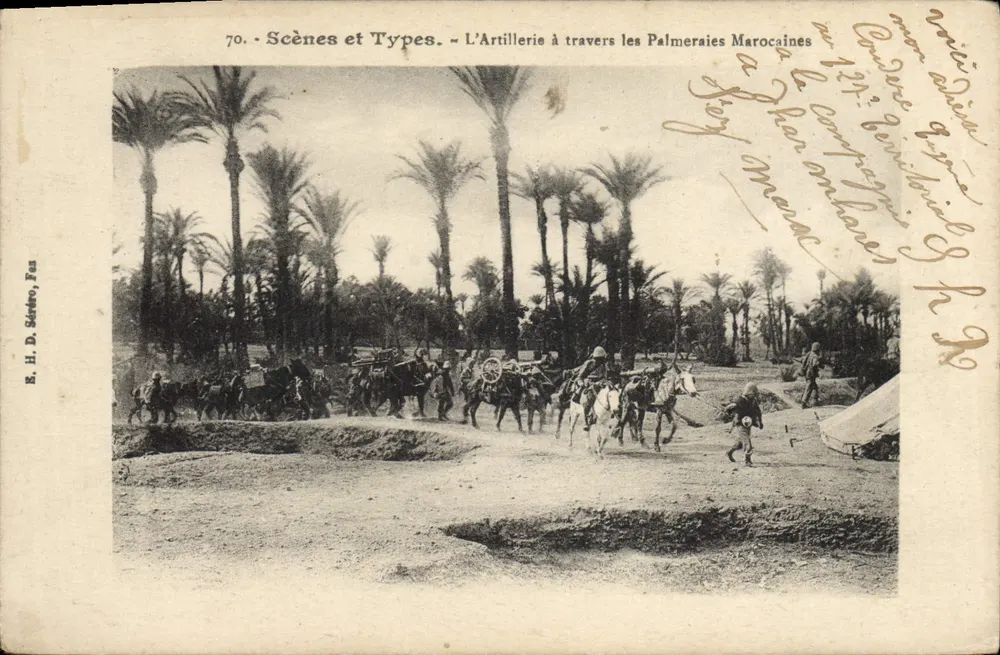 Kriegsmaschinen durch die marokkanischen Palmenhaine — Szenen und Typen n°70 — R. H. D. Sédéco, Fès - Vorderseite