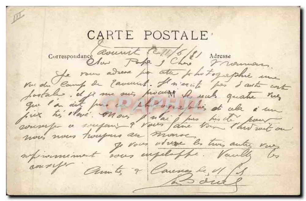 Campo de Caumont — visão do campo com tendas e rebanhos — editor não visível - Verso