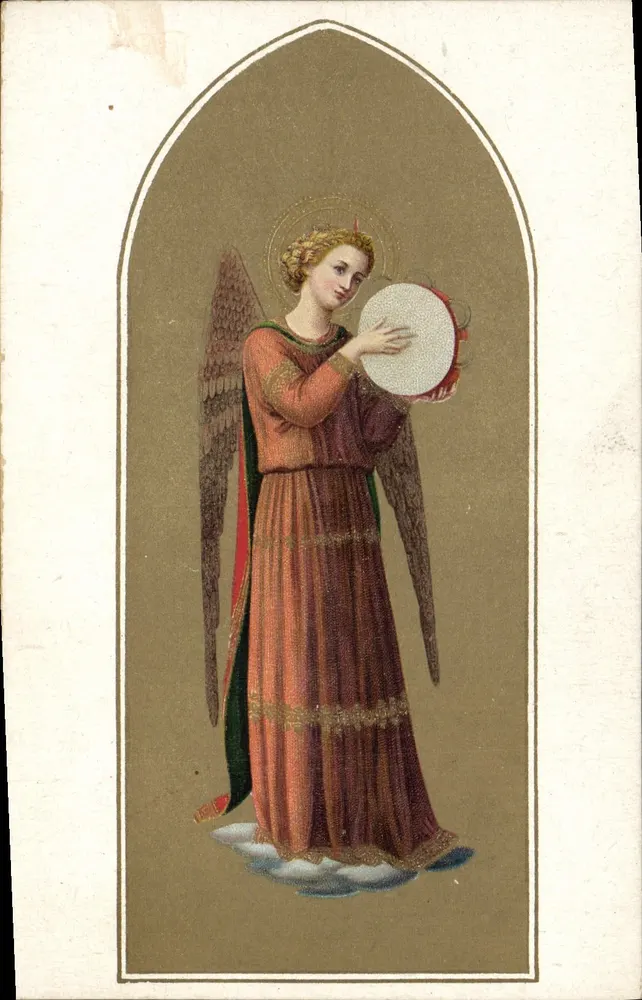 Anjo tocando tambor branco — Beato Angelico — Editor E. Skorgi, n° 342 - Frente