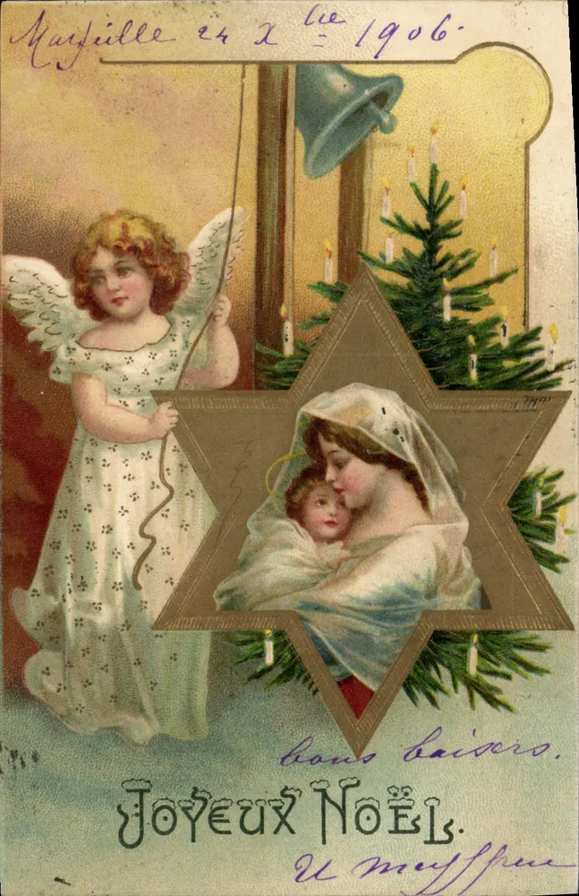 Natal — cena da Natividade com anjo — editor não identificado - Frente