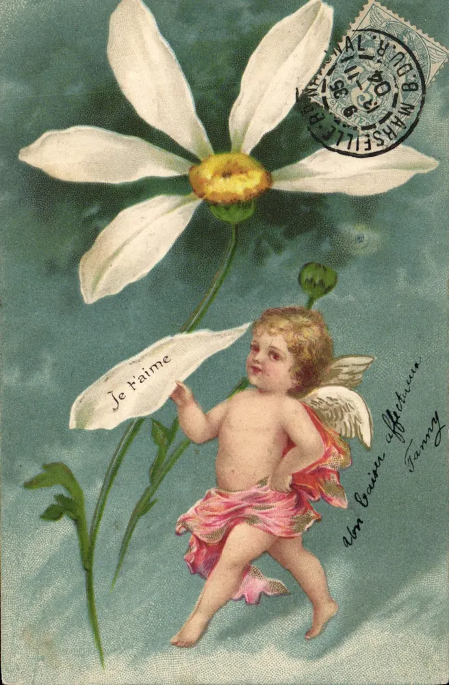 Cupidon e margarida — carta postal de Marselha — editor não identificado - Frente