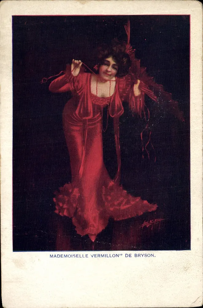 Mademoiselle Vermillon de Bryson — scène de danse en robe rouge — éditeur non imprimé sur la carte - Frente