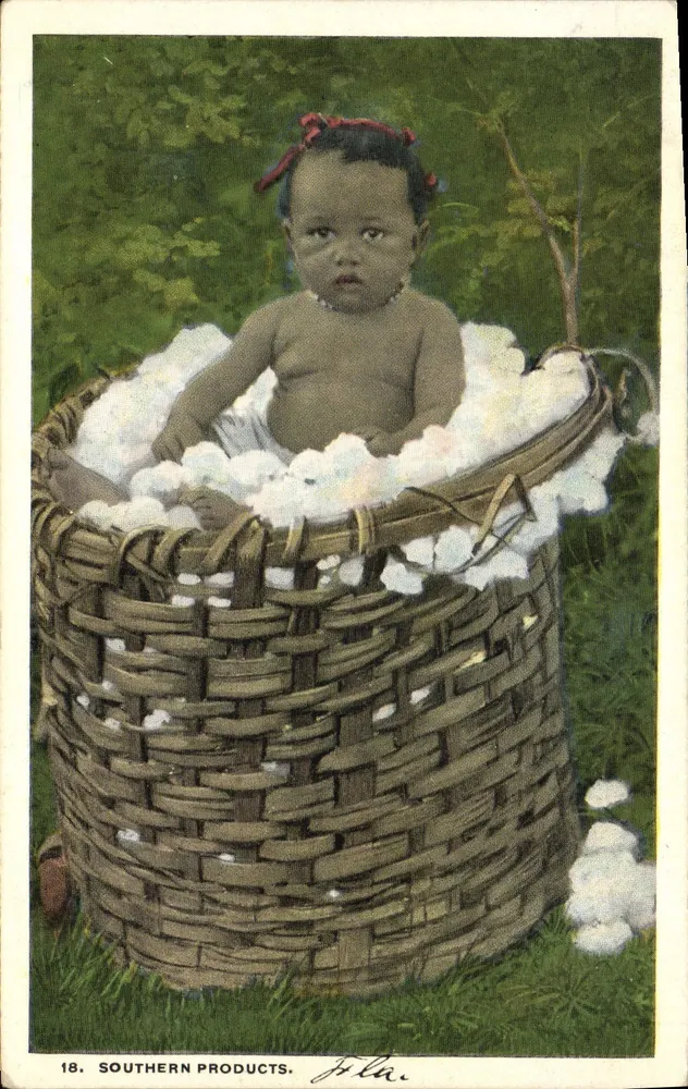 Baby in einem Korb aus Baumwolle — 18. SOUTHERN PRODUCTS. — Flar. - Vorderseite