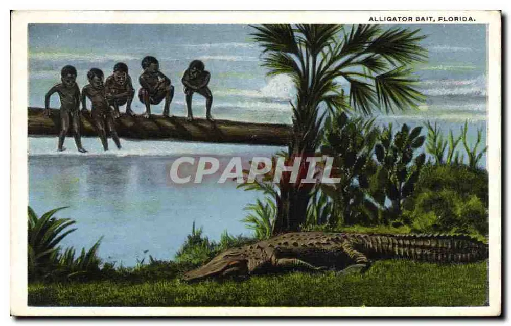 Kinder neben einem Alligator, Florida — Alligator Bait, Florida. — Verlag: Florida News Co., Tampa, Fla. - Vorderseite