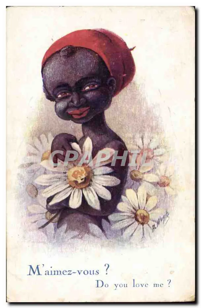Negro sorridente — com margaridas — A. Wuyts, série n° 403 - Frente