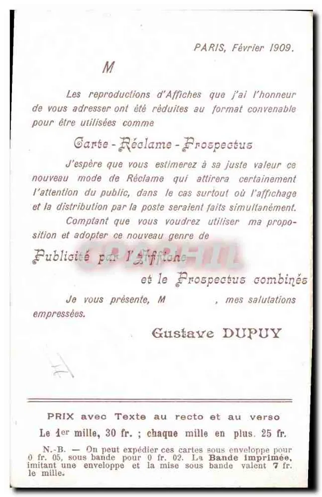 Frau in Kleid und Regenschirm — Nachdruck der Plakatnummer 44 — Gustave DUPUY, Drucker, Paris - Rückseite