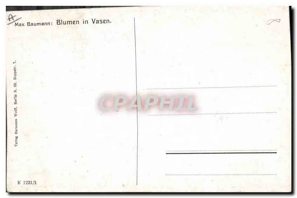 Büschel Sonnenblumen und Caryopsen — Malerei von Max Baumann — Verlag Vering Herman Wolff, Berlin - Rückseite