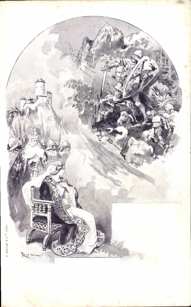 Mittelalterliche Szene — Ritter und Königin — P. Grange & C°, Lyon - Vorderseite