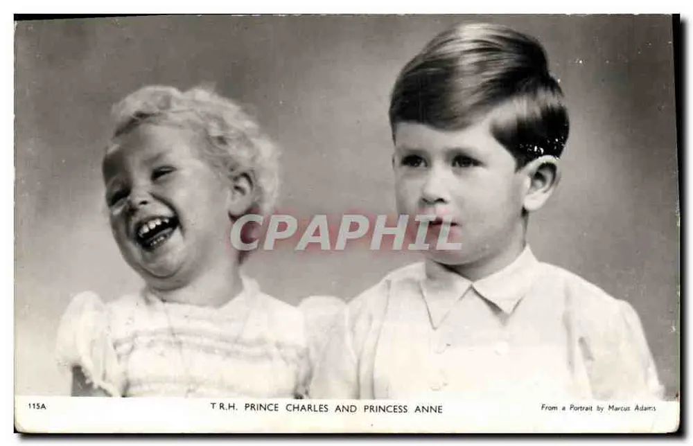 T.R.H. Prinz Charles und Prinzessin Anne — Portrait von Marcus Adams — Tuck's Post Card Nr. 115A - Vorderseite