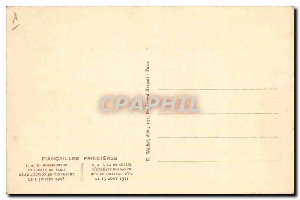S.A.I. Prinzessin Isabelle d'Orléans-Bragance — S.A.R. Der Graf von Paris — Verlag E. Weibel, Paris - Rückseite