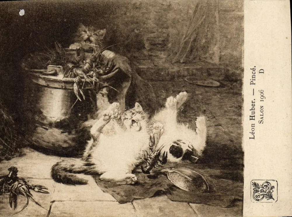 Zwei Katzen mit Hummern — Léon Huber — Salon 1906 - Vorderseite