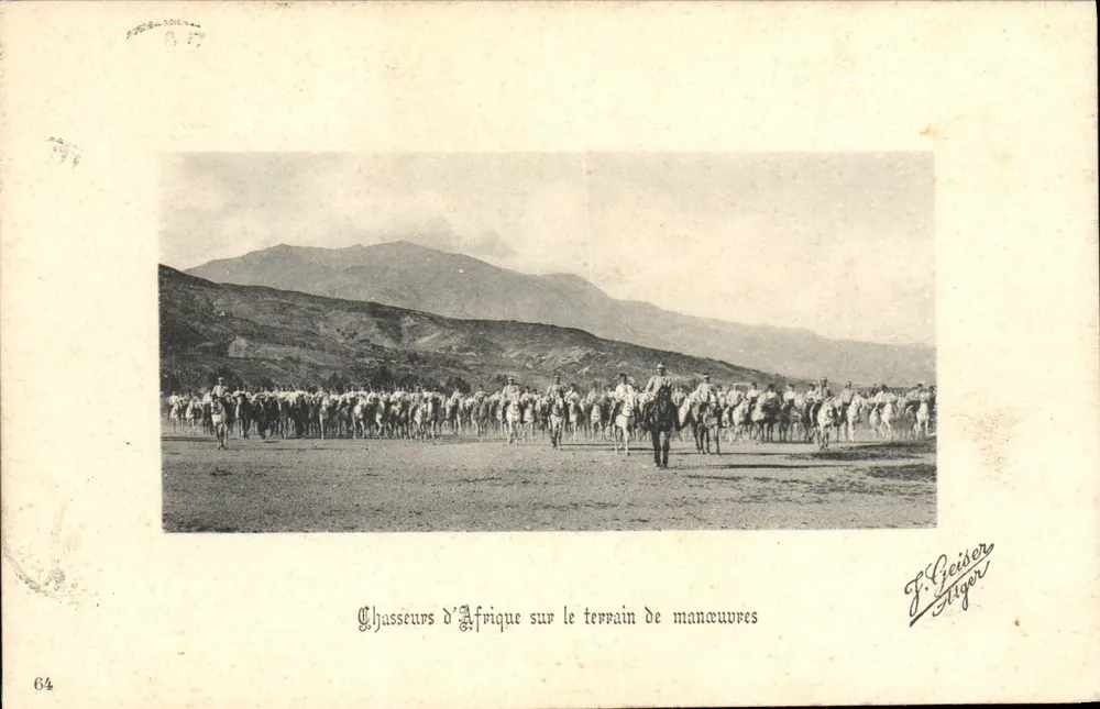 Chasseurs d'Afrique auf dem Manövergelände — F. Geiser, Alger, n° 64 - Vorderseite