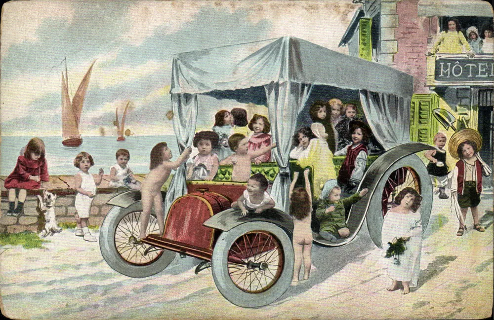 Kinder in einem Motorwagen — Strand und Hotel — Serie 363 - Vorderseite