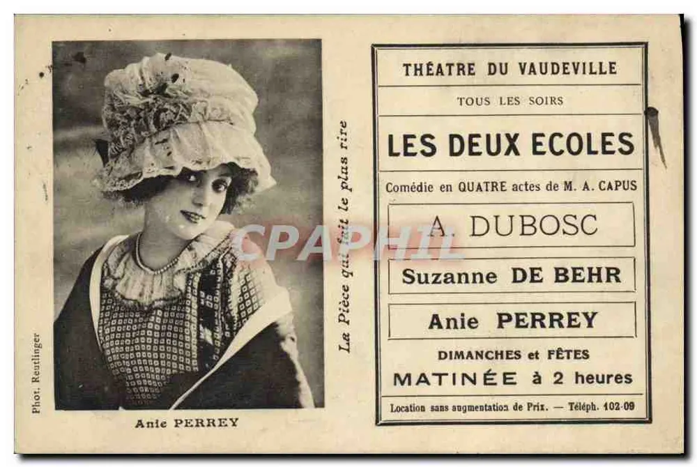 Annie Perrey — Schauspielerin am Vaudeville-Theater — Foto. Reutlinger - Vorderseite