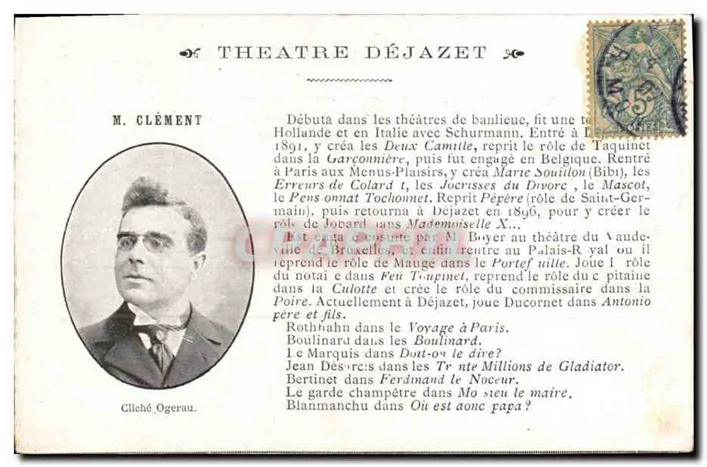 M. Clément — Ator no Teatro Déjazet — Editor não visível - Frente