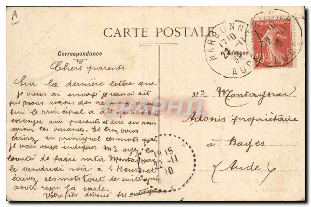 NARBONNE — Sparkasse und Boulevard de la Liberté — Prunot, Narbonne - Rückseite