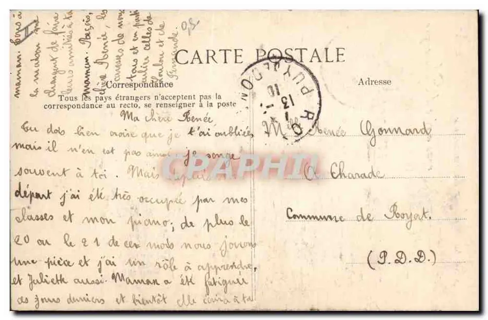 Duas jovens em traje tradicional — Auvergne — editor E.P.D. n°3506 - Verso