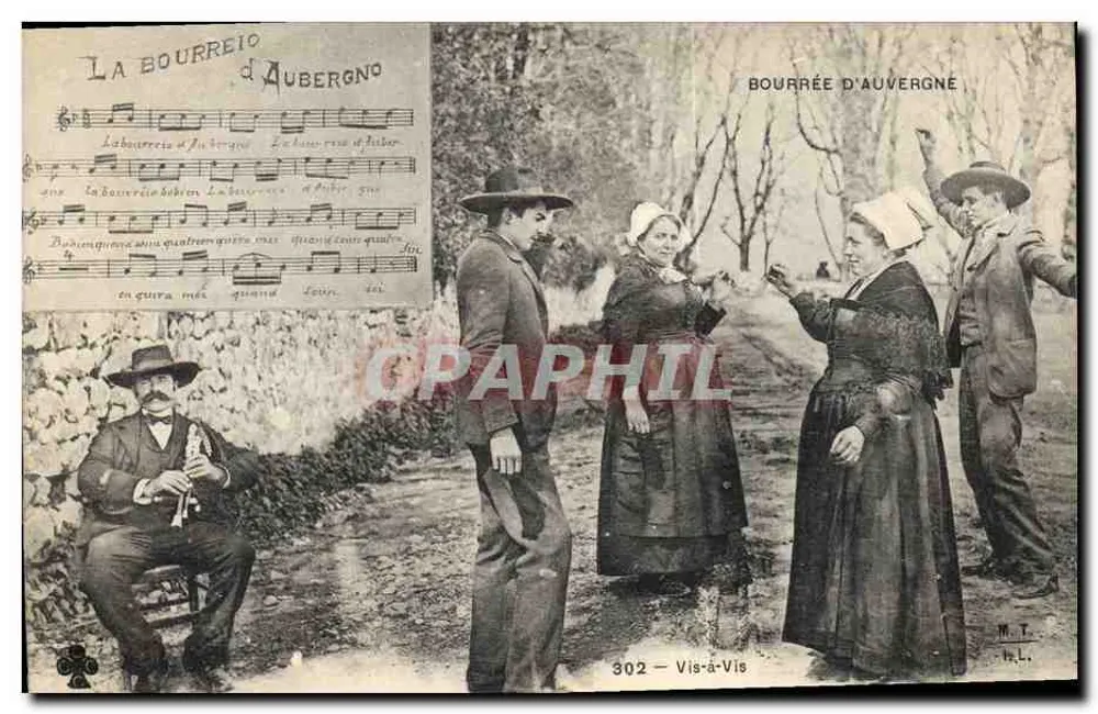 Bourrée d'Auvergne — cena de aldeia com músico e dançarinos — Vis-à-Vis n°302 - Frente