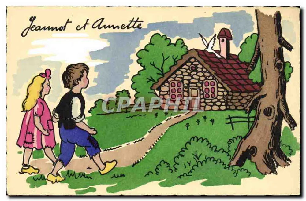 Jeanmot und Annette — Kinder, die zu einem Steinhaus gehen — Éts Artébiques Perpignan - Vorderseite