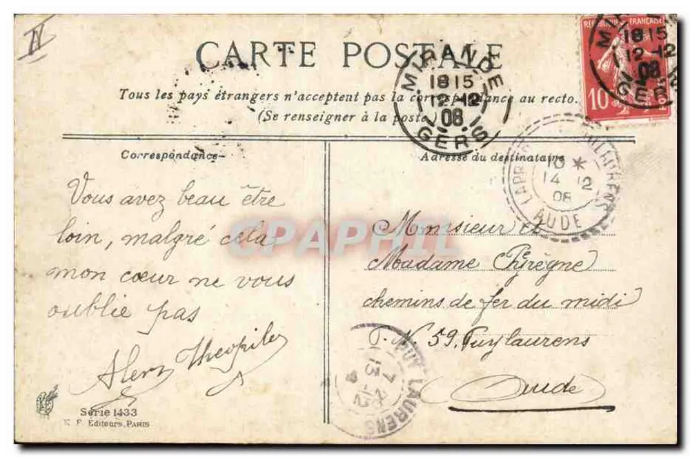 Enfants jouant avec une voiture — scène de départ — N. F. Éditeurs, Paris, série 1433 - Rückseite