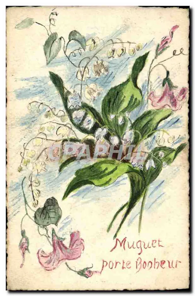 Arranjo de flores de muguet e rosas — 'Muguet porte Bonheur' — editor não visível - Frente