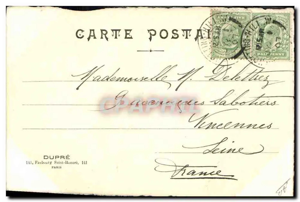 Frau mit Hut — Tuschezeichnung — Verlag DUPRÉ, Paris - Rückseite