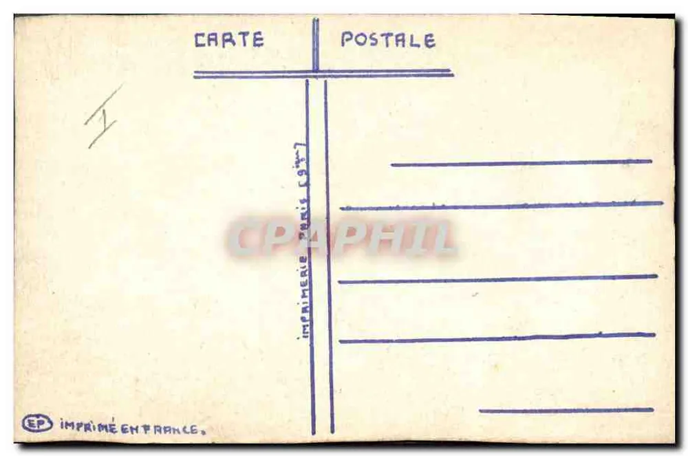 Pintinho carregando um carrinho de Páscoa — JOYEUSES PÂQUES — Impresso em Paris 1947 - Verso