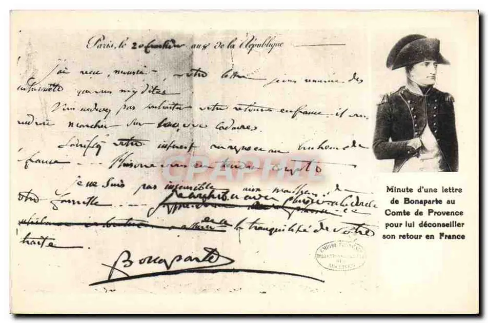 Napoleon Bonaparte — Entwurf einer Brief an den Graf von Provence — unbekannter Verlag - Vorderseite