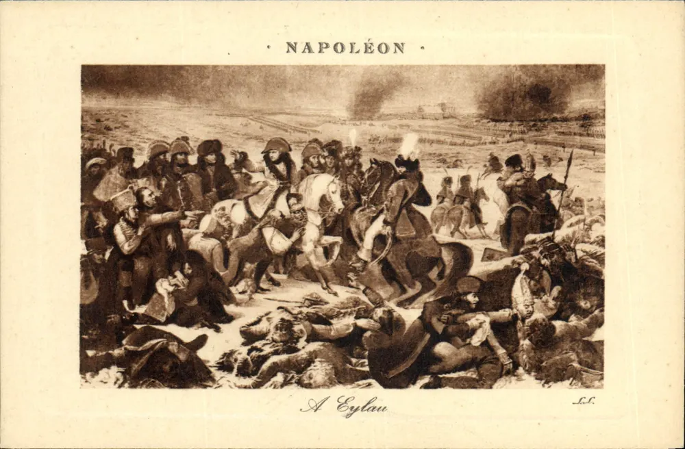 Napoleão em Eylau — cena de batalha — União Postal Universal, série 6021 - Frente
