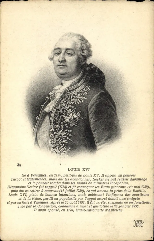 Louis XVI — gravierter Porträt mit biografischem Text — JND HOT. n°34 - Vorderseite