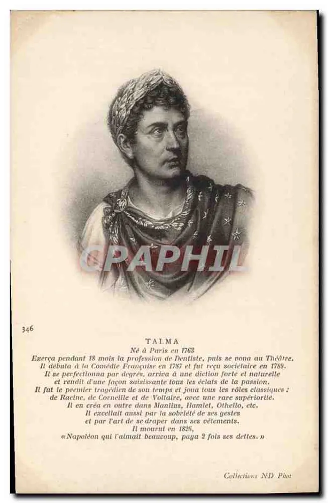 Talma — Schauspieler und Dramatiker — Sammlung ND Phot, n° 346 - Vorderseite