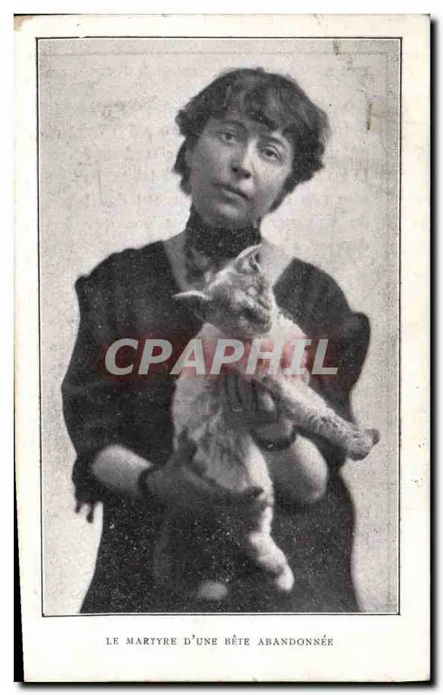 Frau, die eine verlassene Katze hält — Das Martyrium eines verlassenen Tieres — Imp. F. Chauvet - Vorderseite