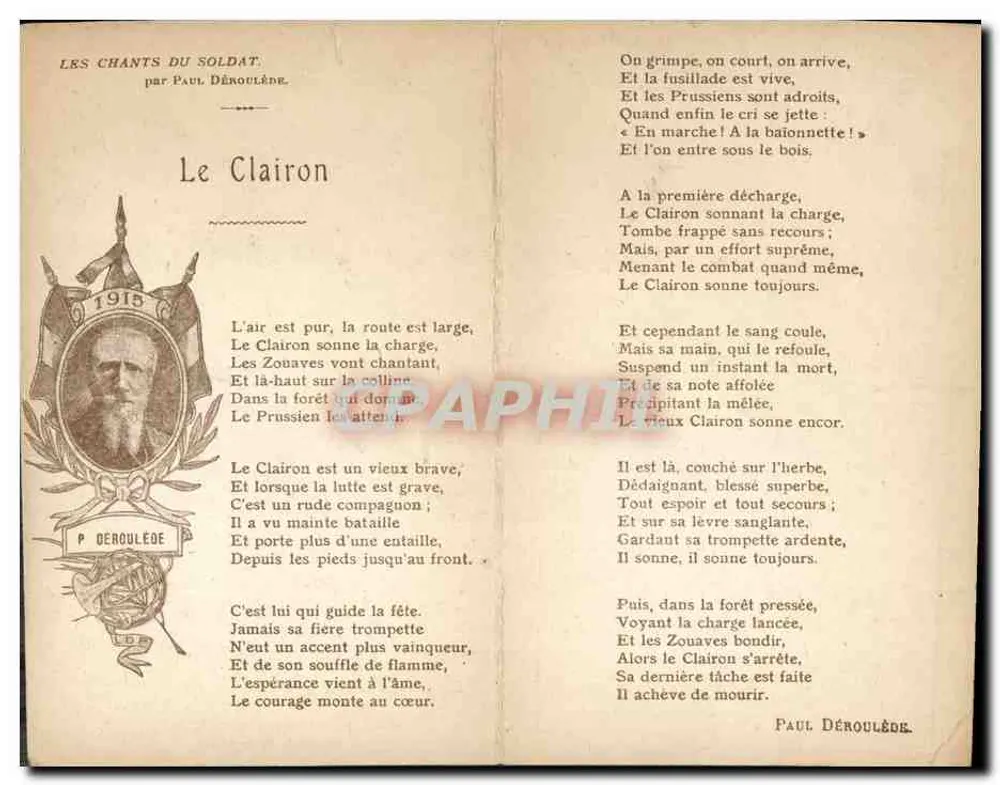 Der Trompete — Die Lied des Soldaten — von Paul Déroulède - Rückseite