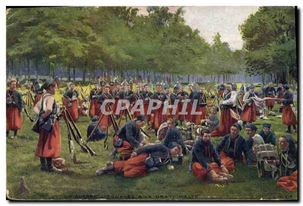 Zouaves à la grand'halte — scène de repos en campagne — éditeur L.V. Cie - Vorderseite