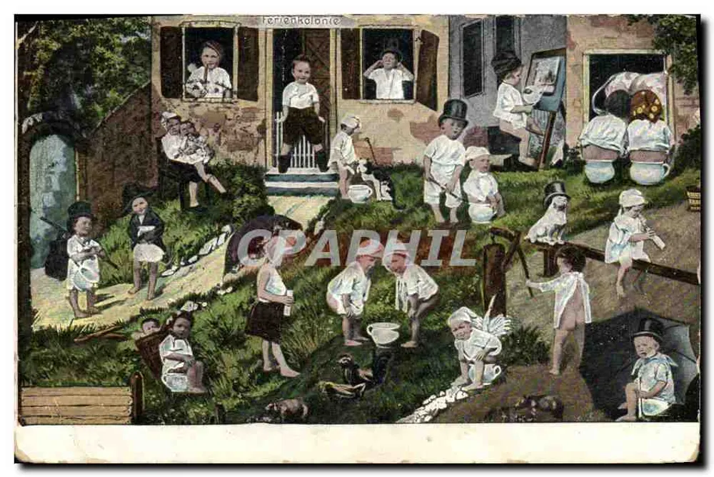 Enfants jouant dans un jardin — scène de vie quotidienne — éditeur 'Postkarte — Carte postale' (verso) et n° de série 152 - Vorderseite