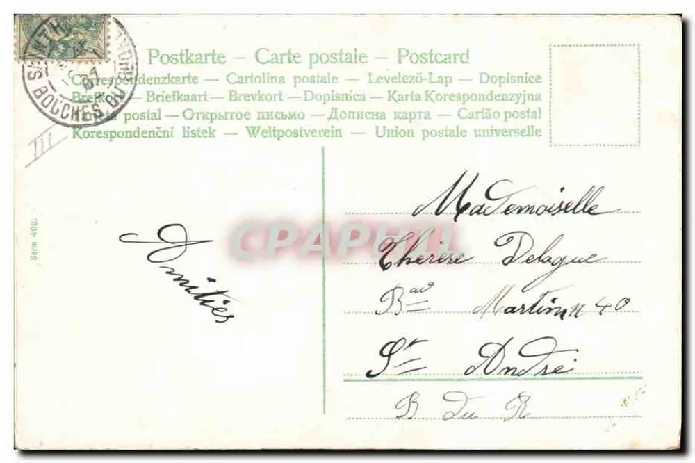 Crianças e flores — Carta postal decorativa — Editor: BOLCHER, série 408 - Verso