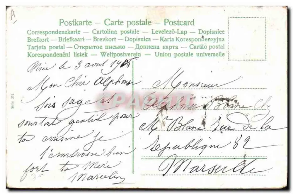 Crianças em um cesto em um jumento — Alpes — editor não identificado, série A/1 - Verso