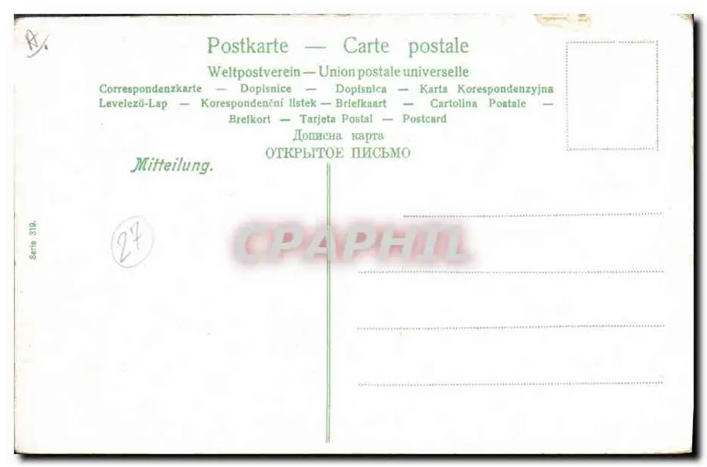 Kinder in einem Korb auf einem Esel — Serie 310, Nr. 24 — Universal Postal Union - Rückseite