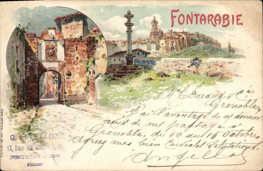 Fontarabie — Blick auf den Portal und den Turm — G. SIRVEN, IMP. Toulouse, Paris - Vorderseite