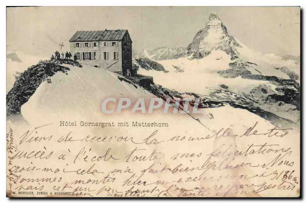 Hotel Gornergrat — Ansicht mit dem Matterhorn — Verlag H. Morthier, Zürich & Neuchâtel - Vorderseite
