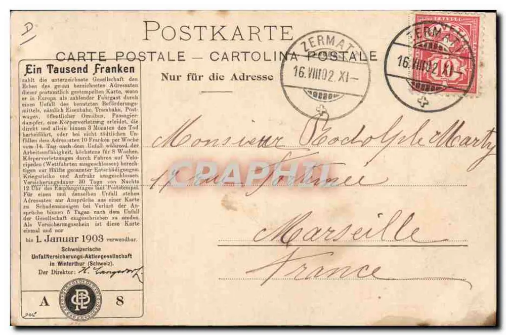 Hotel Gornergrat — Ansicht mit dem Matterhorn — Verlag H. Morthier, Zürich & Neuchâtel - Rückseite