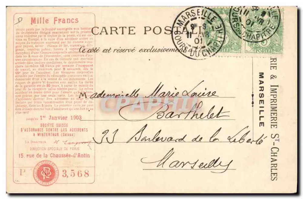 Allgemeine Ansicht von Nizza vom Mont-Boron — unbekannter Verlag, Seriennummer nicht sichtbar - Rückseite