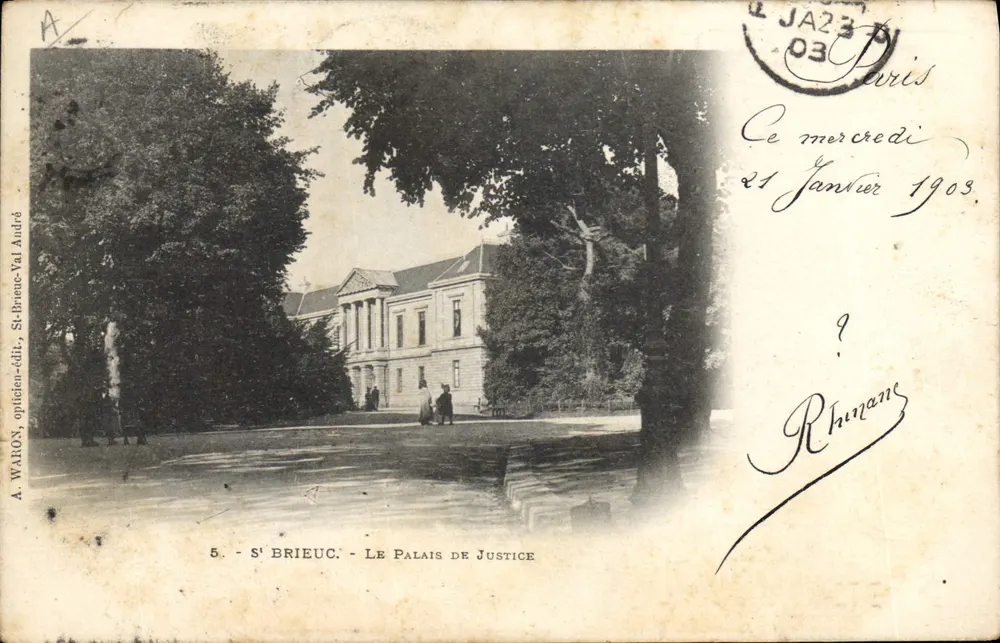 S' BRIEUC - Das Justizpalast — A. WARON, Optiker-Verleger, St-Brieuc-Val André - Vorderseite