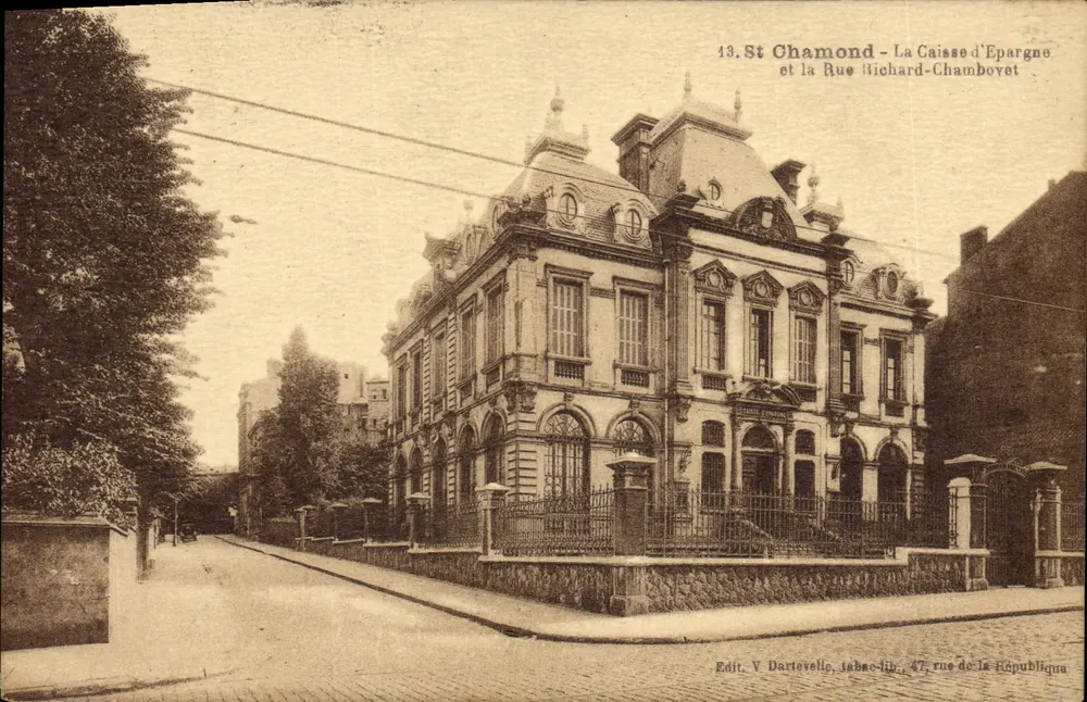 Saint-Chamond - Die Sparkasse und die Straße Richard-Chambovet — Verlag V. Dartevelle, 47, Straße der Republik - Vorderseite
