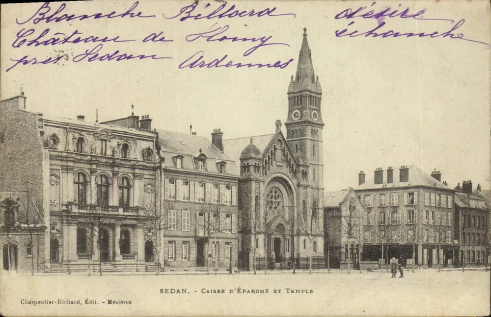 Sedan - Caixa de Poupança e Templo — editor Charpentier-Richard, Mézières - Frente
