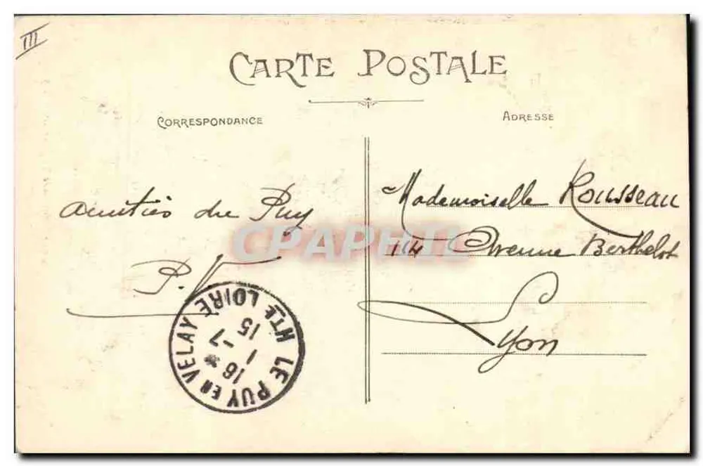 Antiga Cabeleira do Velay — Vista de uma mulher usando uma touca tradicional — VM, n°4186 - Verso