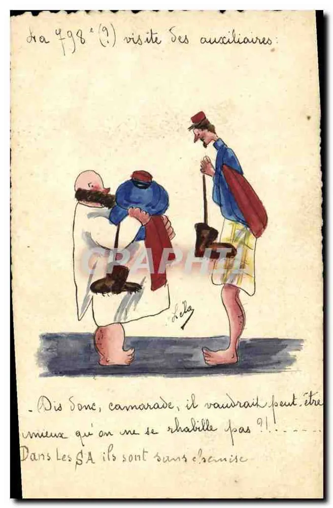 Besuch der Auxiliaren — Karikatur nackter Soldaten — Delé - Vorderseite
